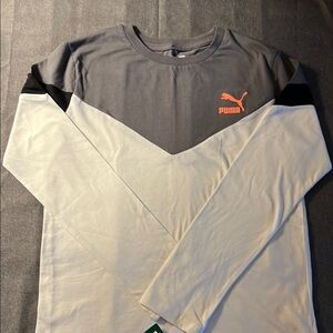 Puma Sporty Gray and White Long Sleeve Tee